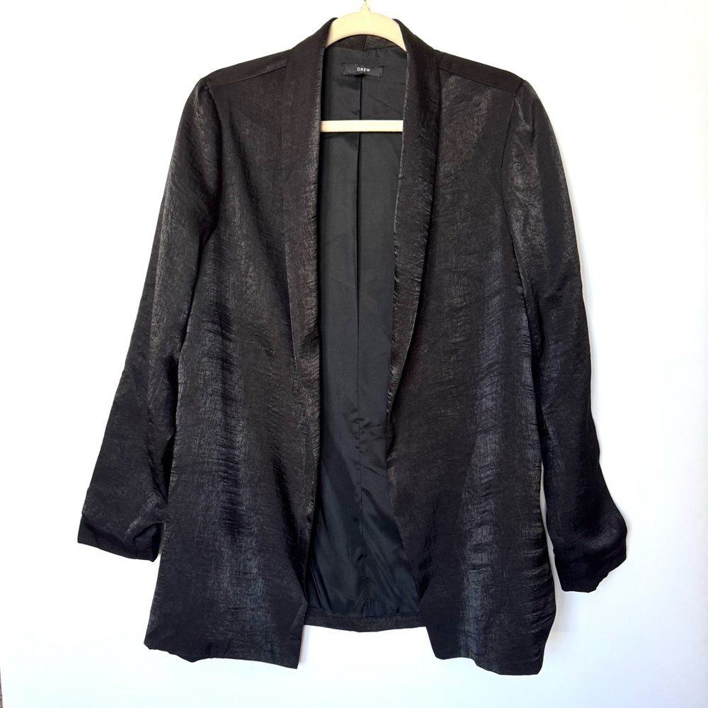 DREW Black Oversized Satin Blazer